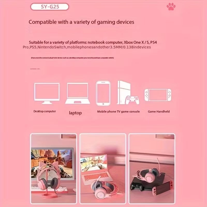 NNETM Cat Ear Gaming Headphones with RGB Lights